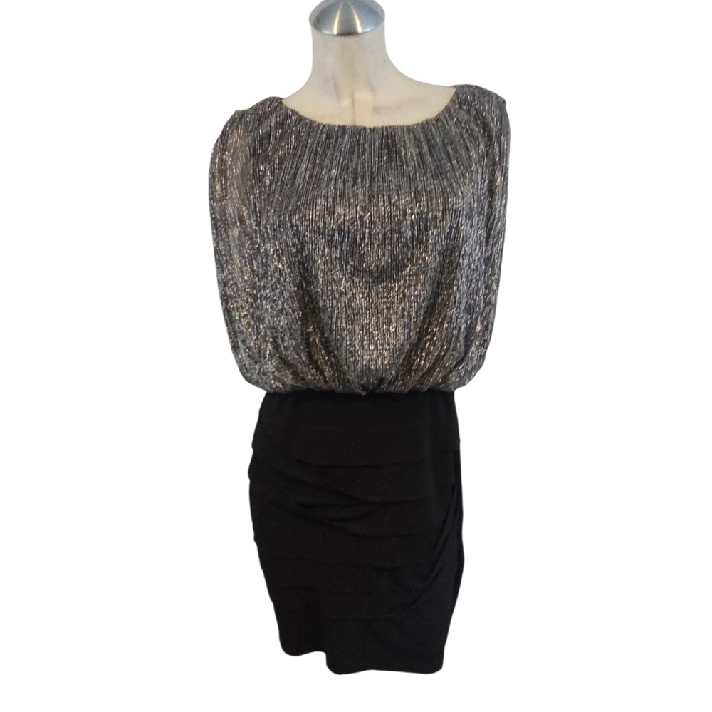 Enfocus Studio Size 12  Black and Silver Cocktail Dress